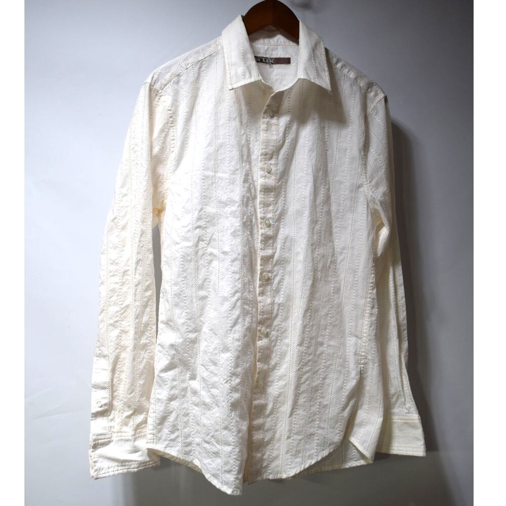 Mr Turk White Textured Long Sleeve Button Front Shirt 100% Cotton Men's Medium